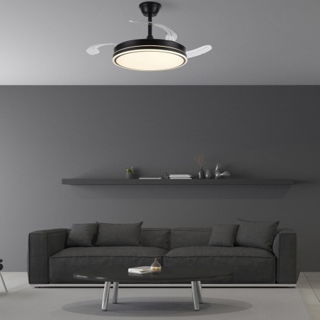Ventilateur LED avec pales rétractables Miso Evo Noir CCT Dim (72W)