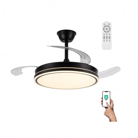 Ventilateur LED avec pales rétractables Miso Evo Noir CCT Dim (72W)