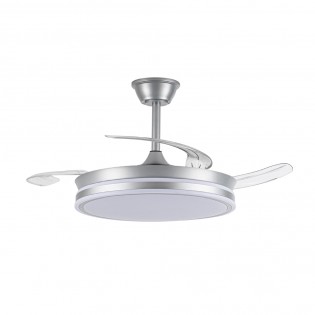 Ventilateur LED avec pales rétractables Miso Argent CCT Dim (72W)