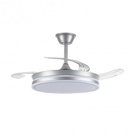 Ventilateur LED avec pales rétractables Miso Argent CCT Dim (72W)