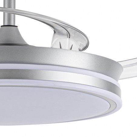 Ventilateur LED avec pales rétractables Miso Argent CCT Dim (72W)