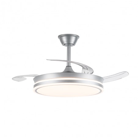 Ventilateur LED avec pales rétractables Miso Argent CCT Dim (72W)