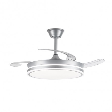 Ventilateur LED avec pales rétractables Miso Argent CCT Dim (72W)
