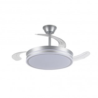 Ventilateur LED avec pales rétractables Miso Argent CCT Dim (72W)