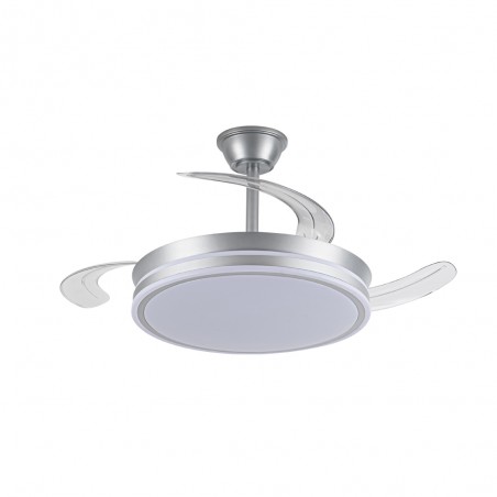 Ventilateur LED avec pales rétractables Miso Argent CCT Dim (72W)