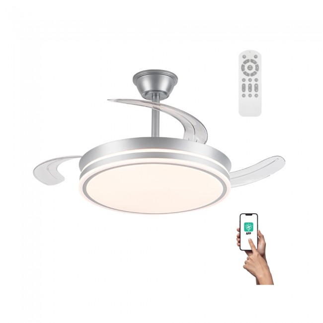 Ventilateur LED avec pales rétractables Miso Argent CCT Dim (72W)