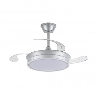 Ventilateur LED avec pales rétractables Miso Evo Mini Argent CCT Dim (46W)