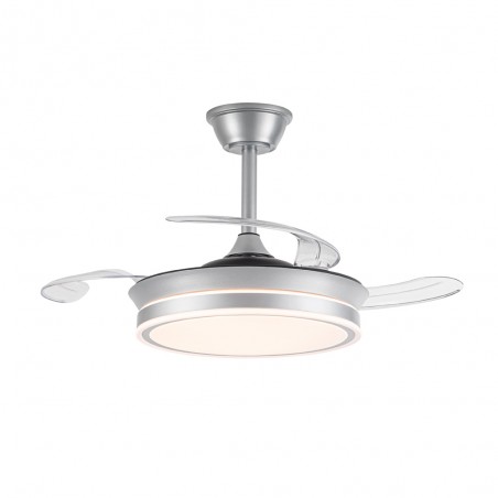 Ventilateur LED avec pales rétractables Miso Evo Mini Argent CCT Dim (46W)
