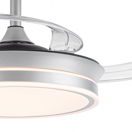 Ventilateur LED avec pales rétractables Miso Evo Mini Argent CCT Dim (46W)