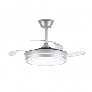 Ventilateur LED avec pales rétractables Miso Evo Mini Argent CCT Dim (46W)