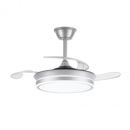 Ventilateur LED avec pales rétractables Miso Evo Mini Argent CCT Dim (46W)