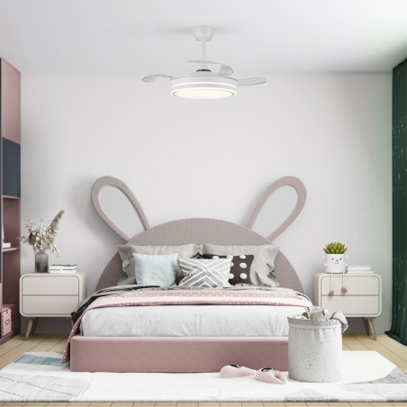 Ventilateur LED avec pales rétractables Miso Evo Mini Blanc CCT Dim (46W)