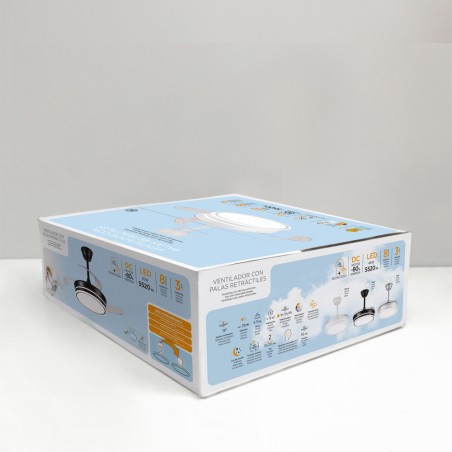 Ventilateur LED avec pales rétractables Miso Evo Mini Blanc CCT Dim (46W)