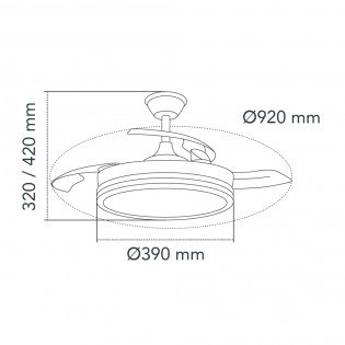 Ventilateur LED avec pales rétractables Miso Evo Mini Blanc CCT Dim (46W)