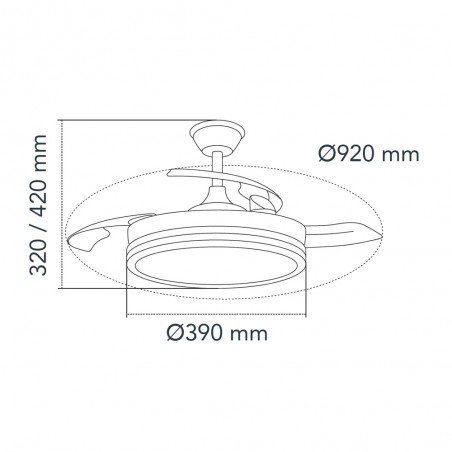 Ventilateur LED avec pales rétractables Miso Evo Mini Blanc CCT Dim (46W)