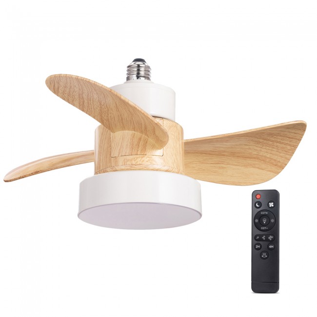 Ventilateur LED E27 Bebu Blanc+Bois CCT Dim (15W)