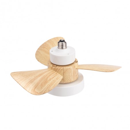 Ventilateur LED E27 Bebu Blanc+Bois CCT Dim (15W)
