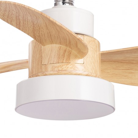 Ventilateur LED E27 Bebu Blanc+Bois CCT Dim (15W)