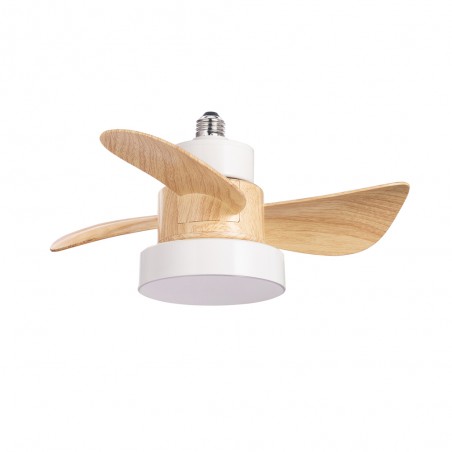 Ventilateur LED E27 Bebu Blanc+Bois CCT Dim (15W)