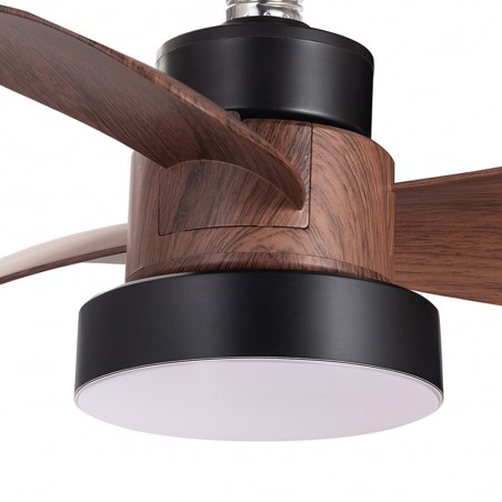 Ventilateur LED E27 Bebu Noir+Bois CCT Dim (15W)