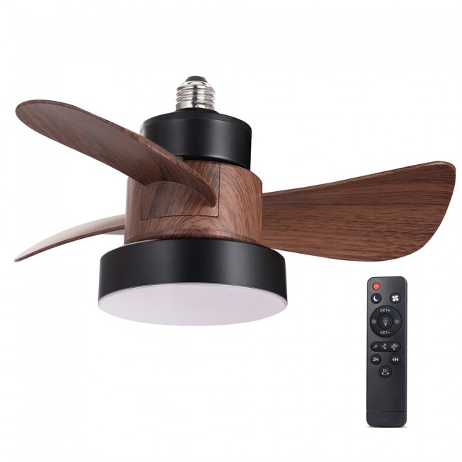 Ventilateur LED E27 Bebu Noir+Bois CCT Dim (15W)