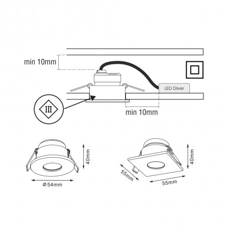 Plafond encastré LED Tast R (5W)