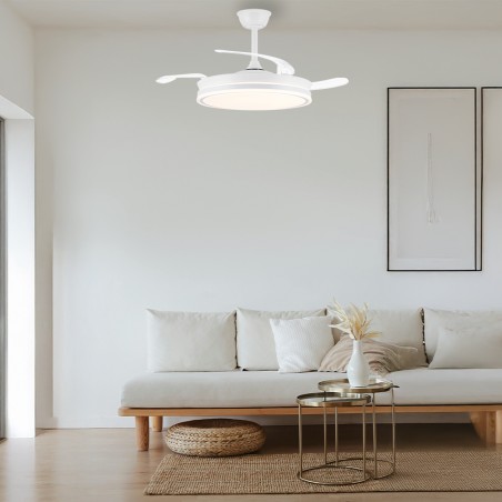 Ventilateur LED avec pales rétractables Miso Evo Blanc CCT Dim (72W)
