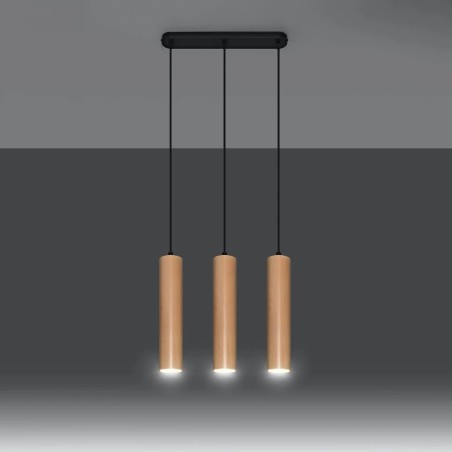 Suspension Zori, 3 lumières, bois naturel