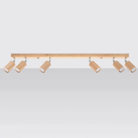 Plafonnier Orel, 6 lumières, bois naturel