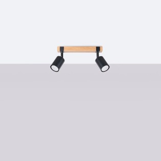 Plafonnier Domovi 2 lumières, noir et bois naturel