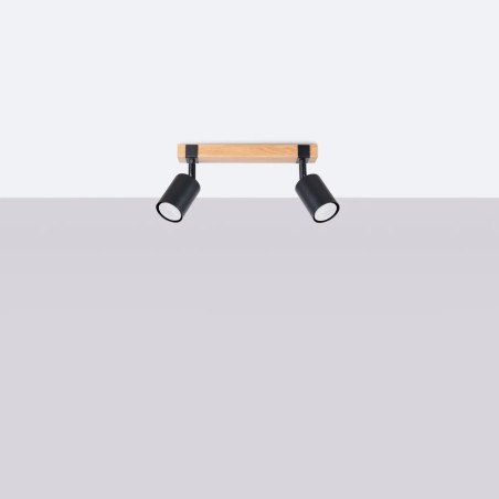 Plafonnier Domovi 2 lumières, noir et bois naturel