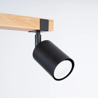 Plafonnier Domovi 2 lumières, noir et bois naturel