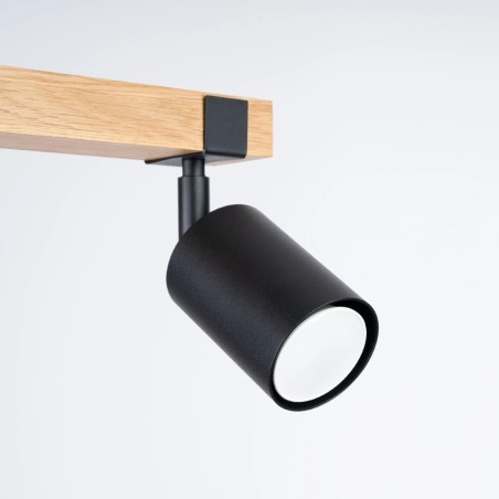 Plafonnier Domovi 2 lumières, noir et bois naturel