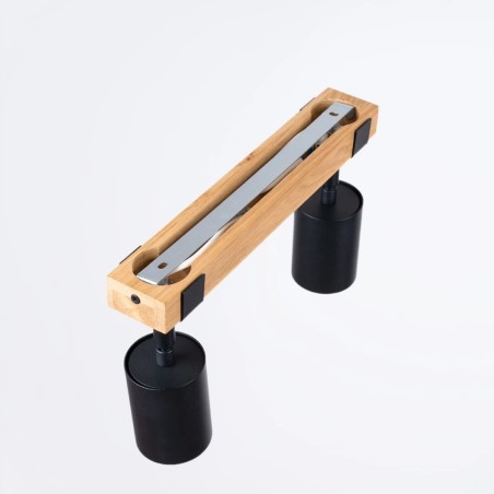 Plafonnier Domovi 2 lumières, noir et bois naturel