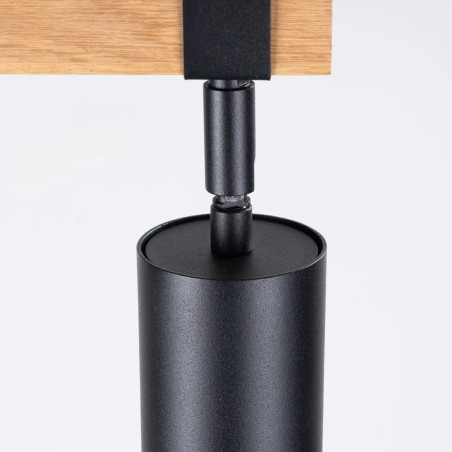 Plafonnier Domovi 4 lumières, noir et bois naturel