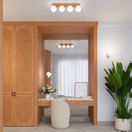 Plafonnier Liea, 4 lumières, bois naturel
