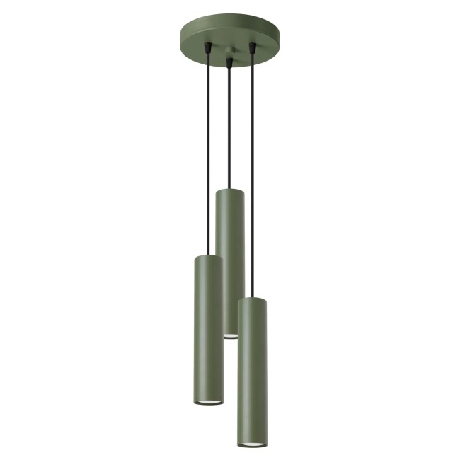 Suspension Vaza, vert olive, 3 lumières, pavillon rond
