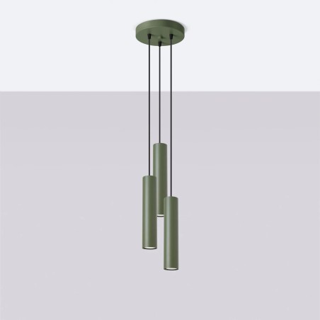Suspension Vaza, vert olive, 3 lumières, pavillon rond