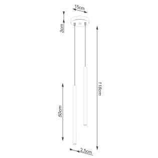 Suspension Vacu, noir, 2 lumières