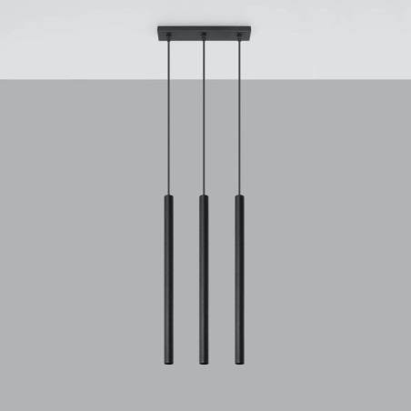 Suspension Vacu, noir, 3 lumières