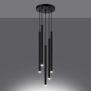 Suspension Vacu, noir, 5 lumières