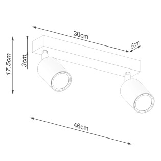 Spot mural Elluae, noir et bois naturel, 2 lumières