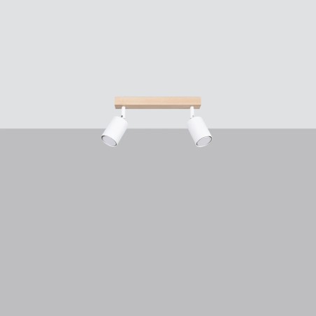 Spot mural Elluae, noir et bois naturel, 2 lumières