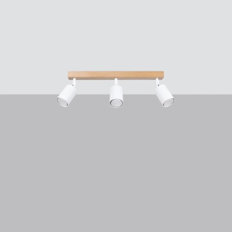 Spot mural Elluae, blanc et bois naturel, 3 lumières