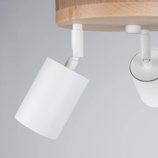 Plafonnier Elluae, blanc et bois naturel, 3 lumières