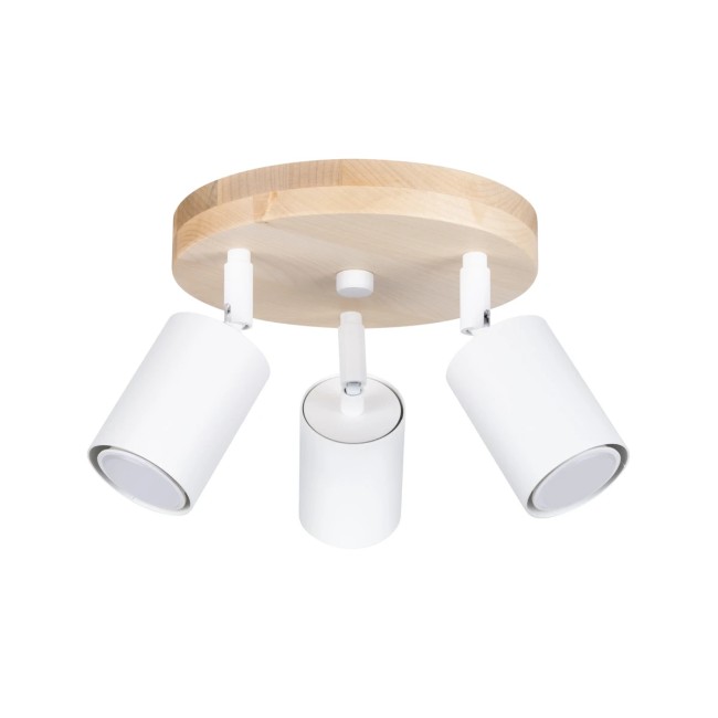 Plafonnier Elluae, blanc et bois naturel, 3 lumières