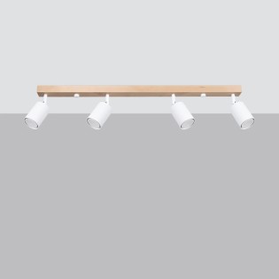 Spot mural Elluae, blanc et bois naturel, 4 lumières