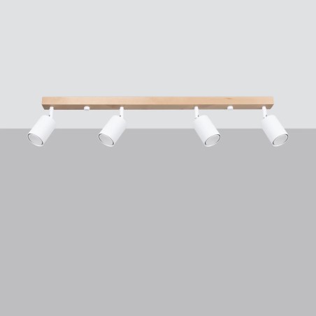Spot mural Elluae, blanc et bois naturel, 4 lumières