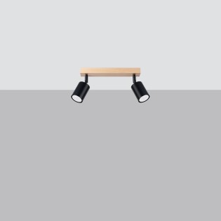 Spot mural Elluae, noir et bois naturel, 2 lumières