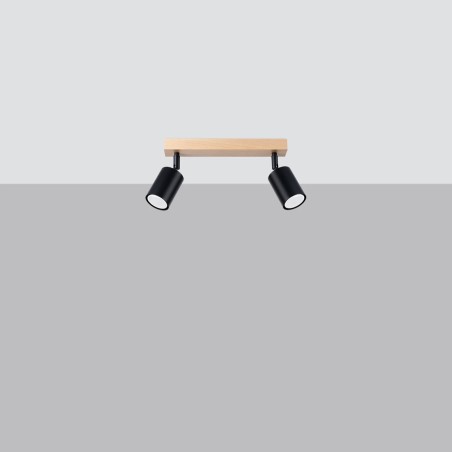 Spot mural Elluae, noir et bois naturel, 2 lumières